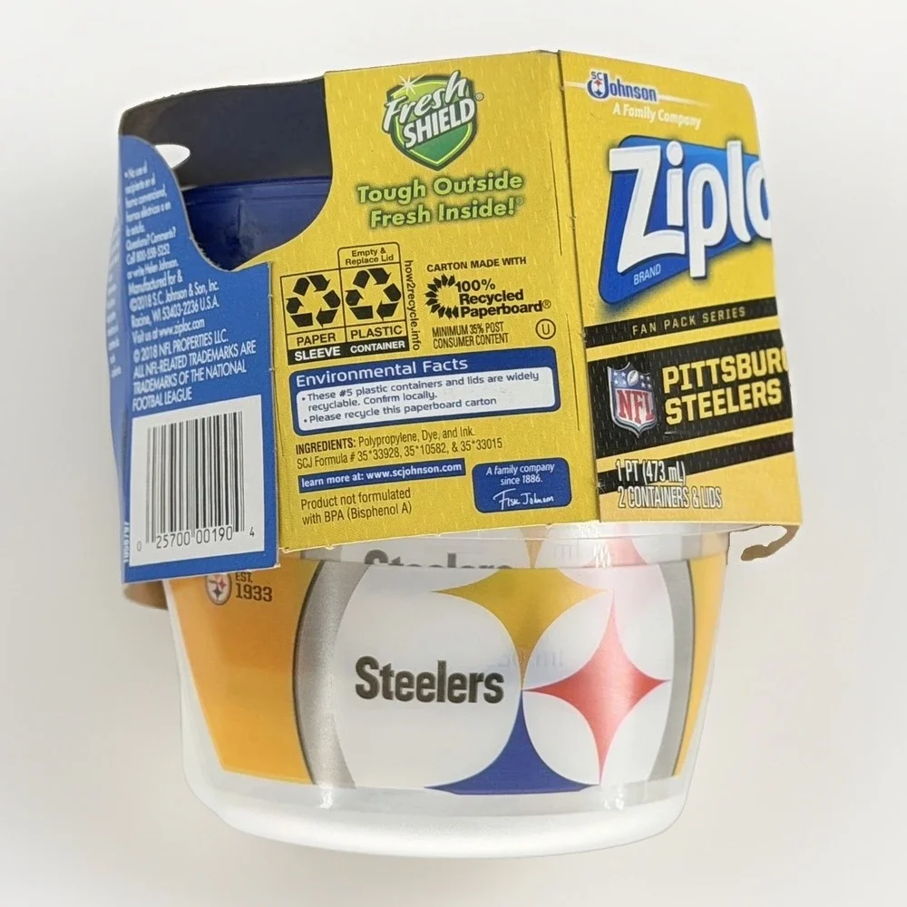 Ziploc Pittsburgh Steelers Twist 'n Loc 2 Cup Food Storage Containers 2 Pack NEW